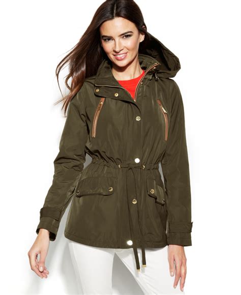 michael kors faux leather trim anorak